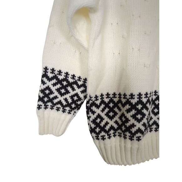 Vintage JOLIE‎ Nordic Sweater With Turtleneck & Black Geometric Pattern sz M / L - Picture 5 of 16